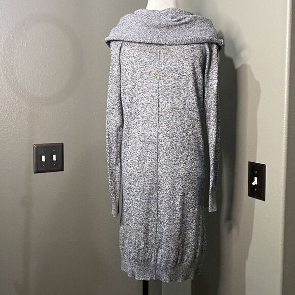 Express Black White Marled Slouchy Cowl Neck Sweater Tunic Dress - Picture 8 of 11